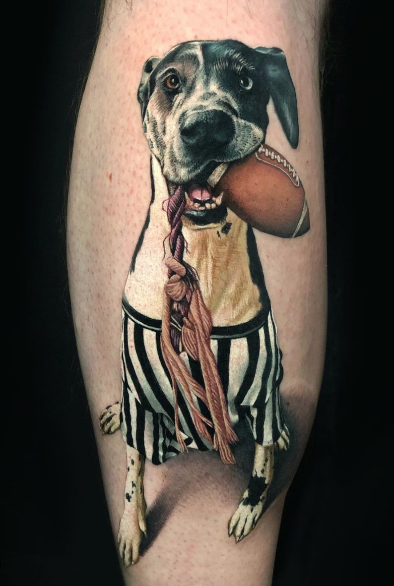 Dog portrait tattoo by Megan Massacre