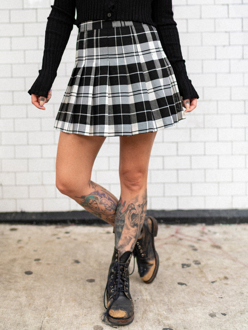 Mazzy Black Plaid Skirt