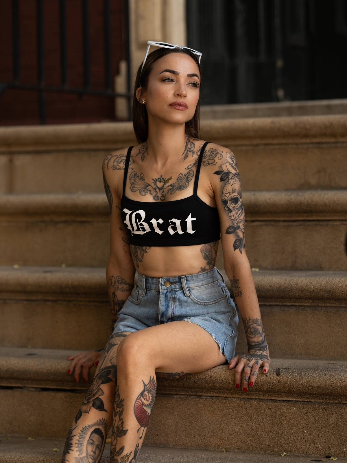 Janice Danger wearing the Brat black bralette 