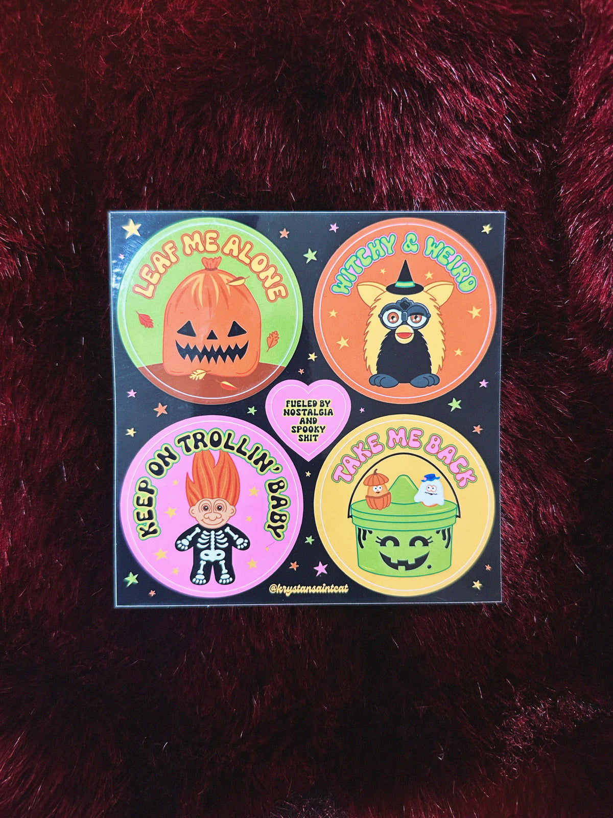 Set of Halloween-themed stickers on a dark background