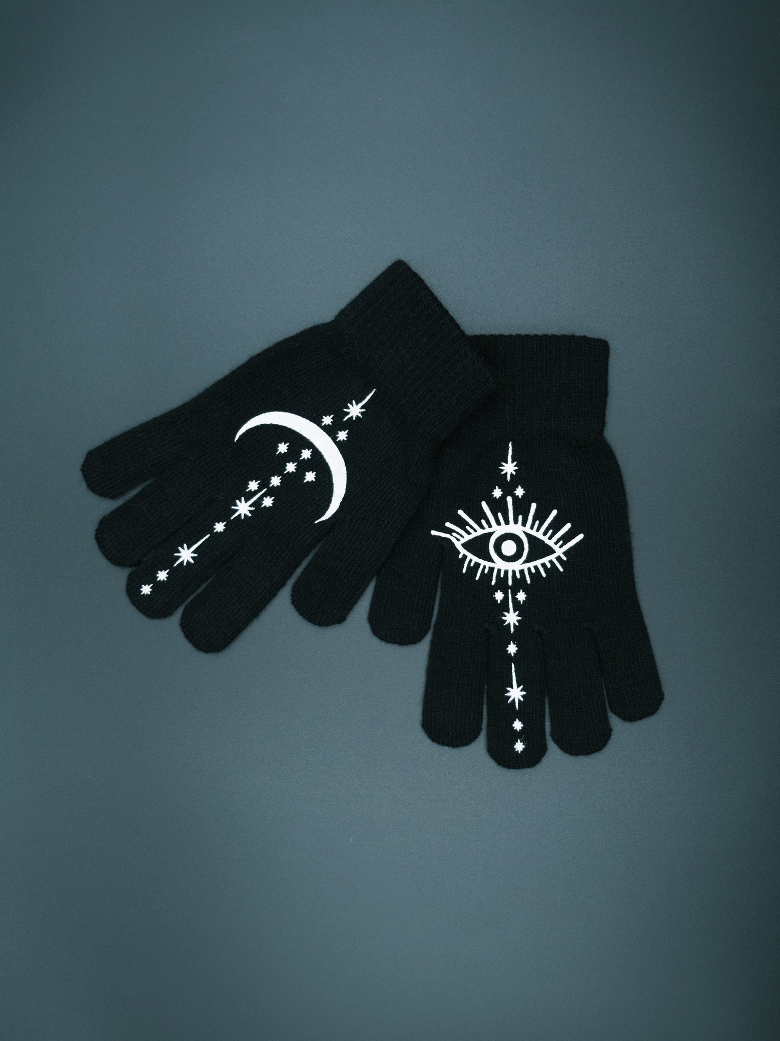 Occult Eye and Moon Knit Gloves