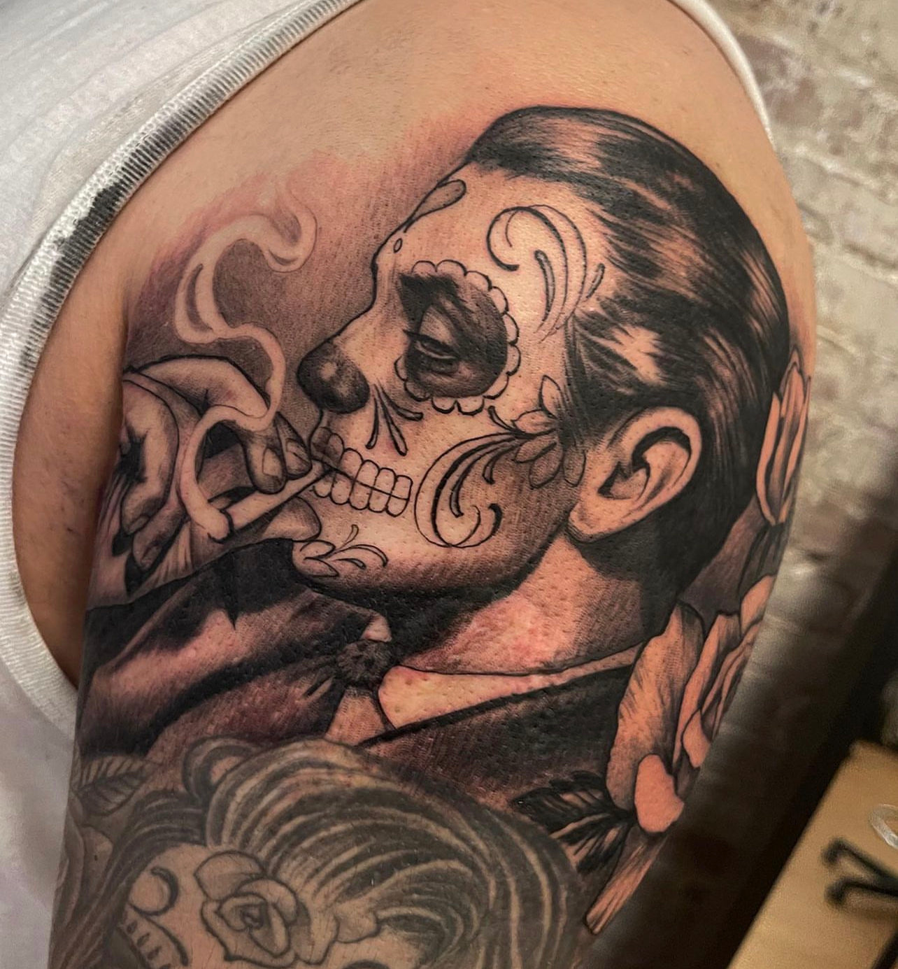 black and gray tattoo by Elvia Guadian