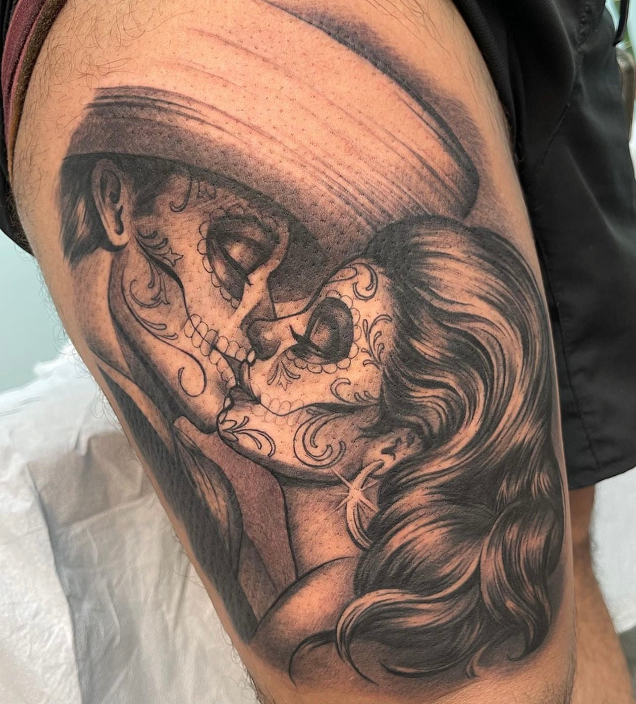Black and gray tattoo made by Elvia Guadian