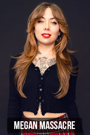 photograph of Megan Massacre who specializes in dog and cat portrait, floral realism tattoos with link to her portfolio page