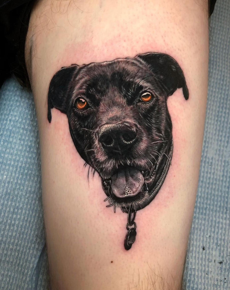Dog portrait tattoo by Megan Massacre