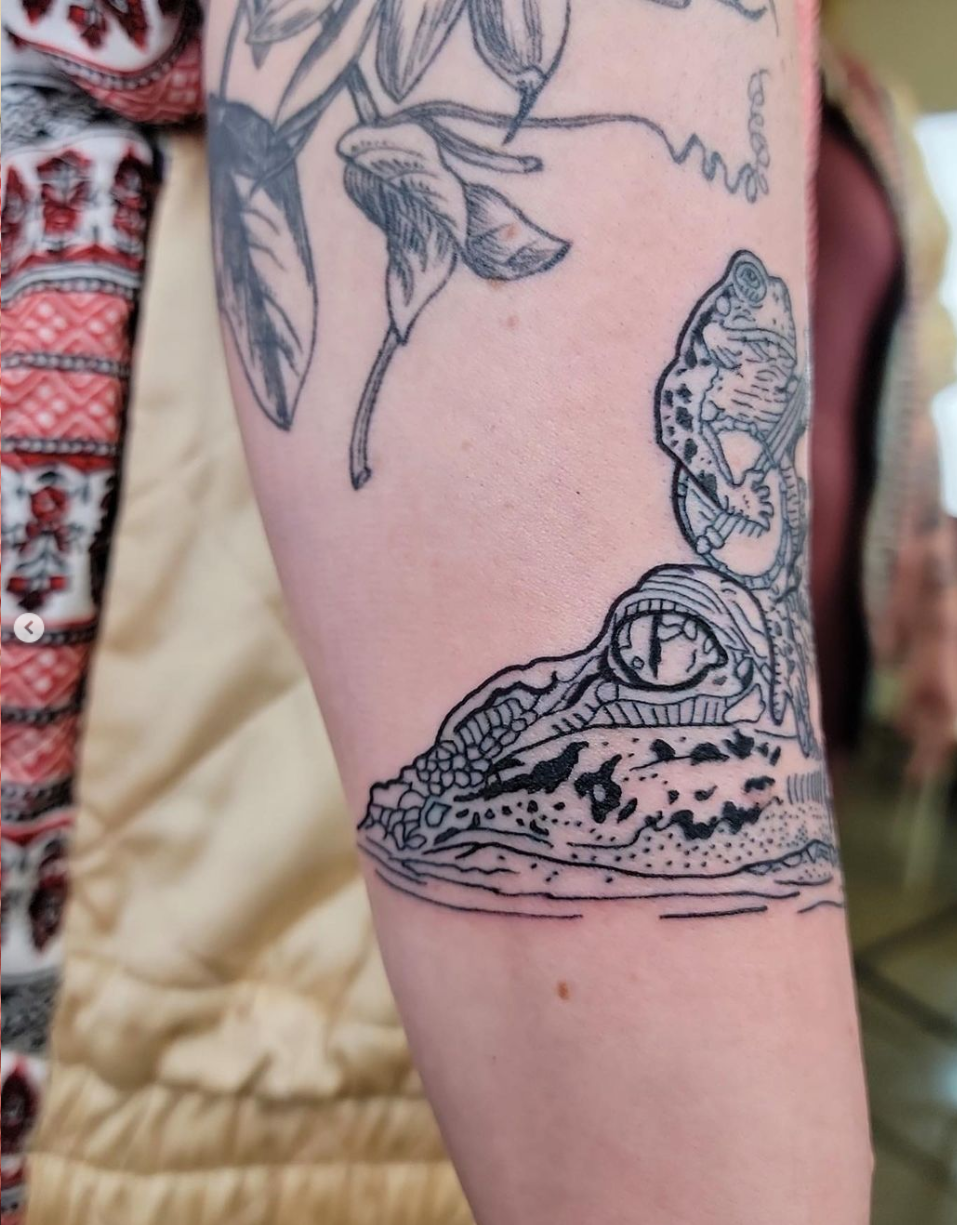 blackwork frog banjo tattoo by Mehak Basu
