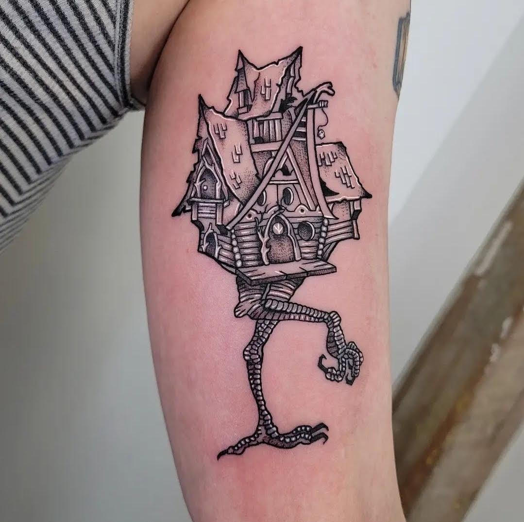 blackwork baba yaga with white highlights by Mehak Basu