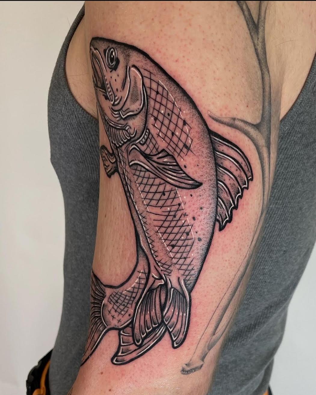blackwork fish tattoo by Mehak Basu