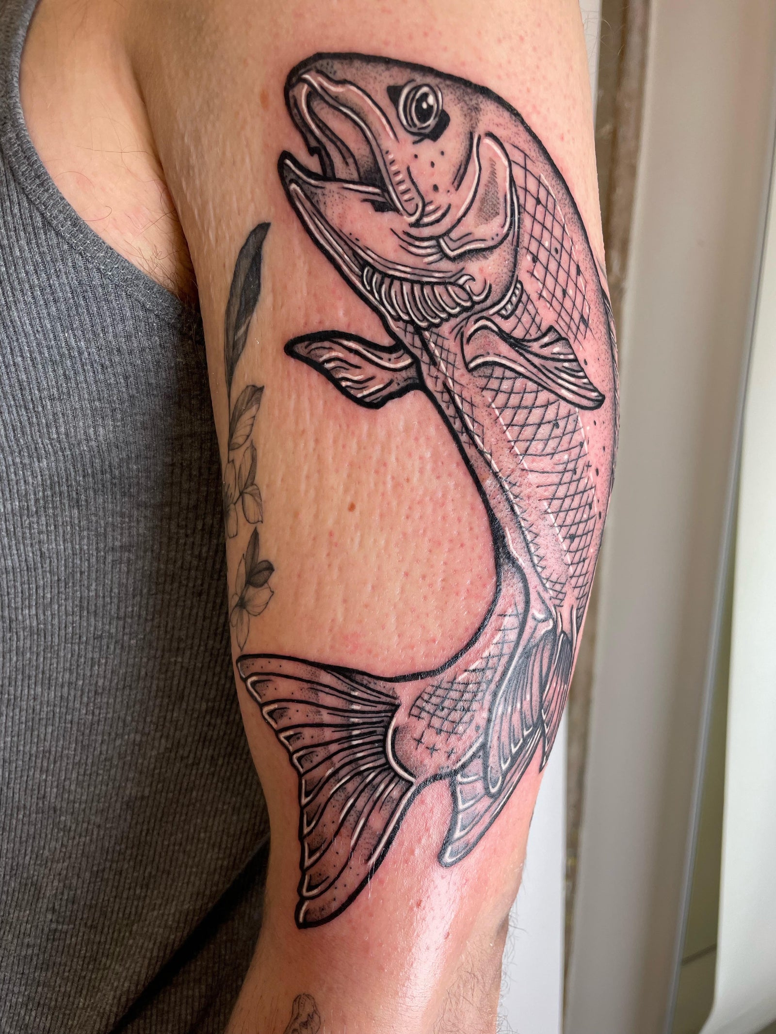 blackwork fish tattoo by Mehak Basu