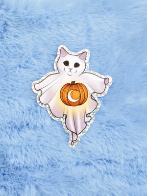 Glitter Cat Ghost Sticker