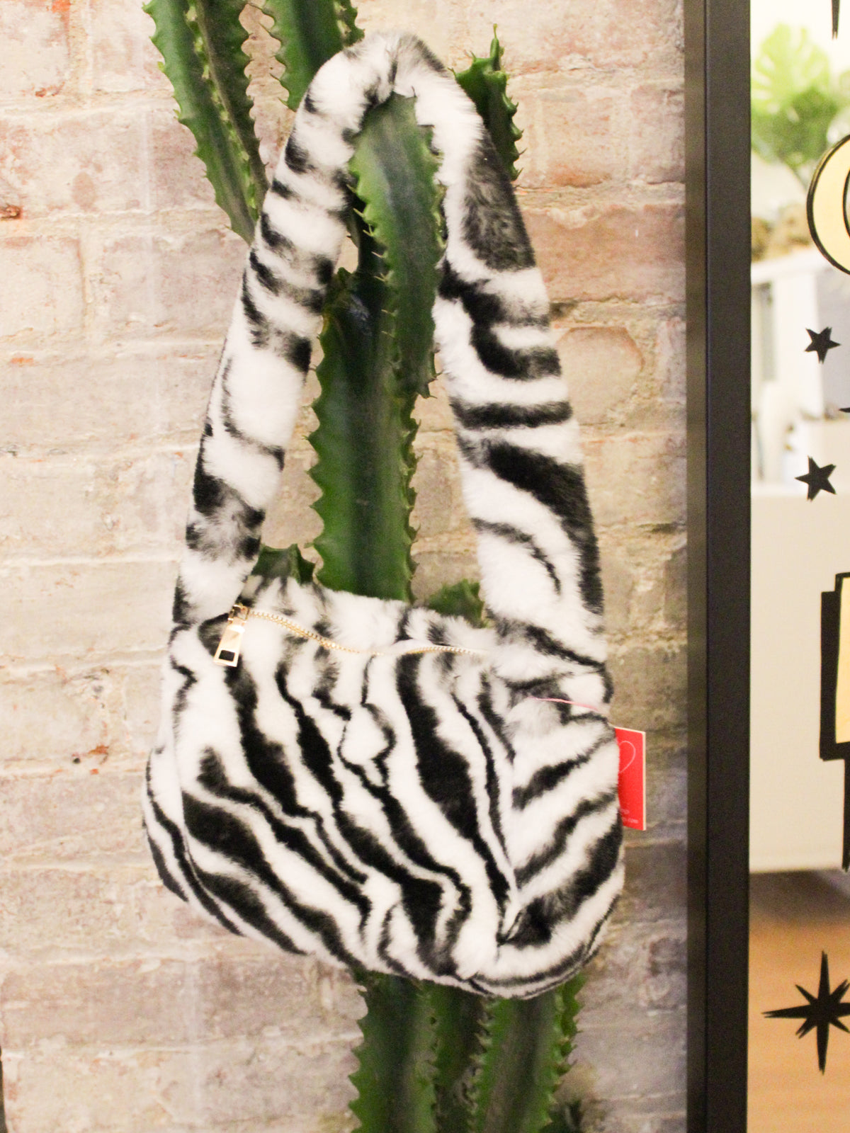 zebra fuzzy handbag 