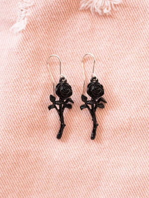 Romance of the Rose Black Earrings