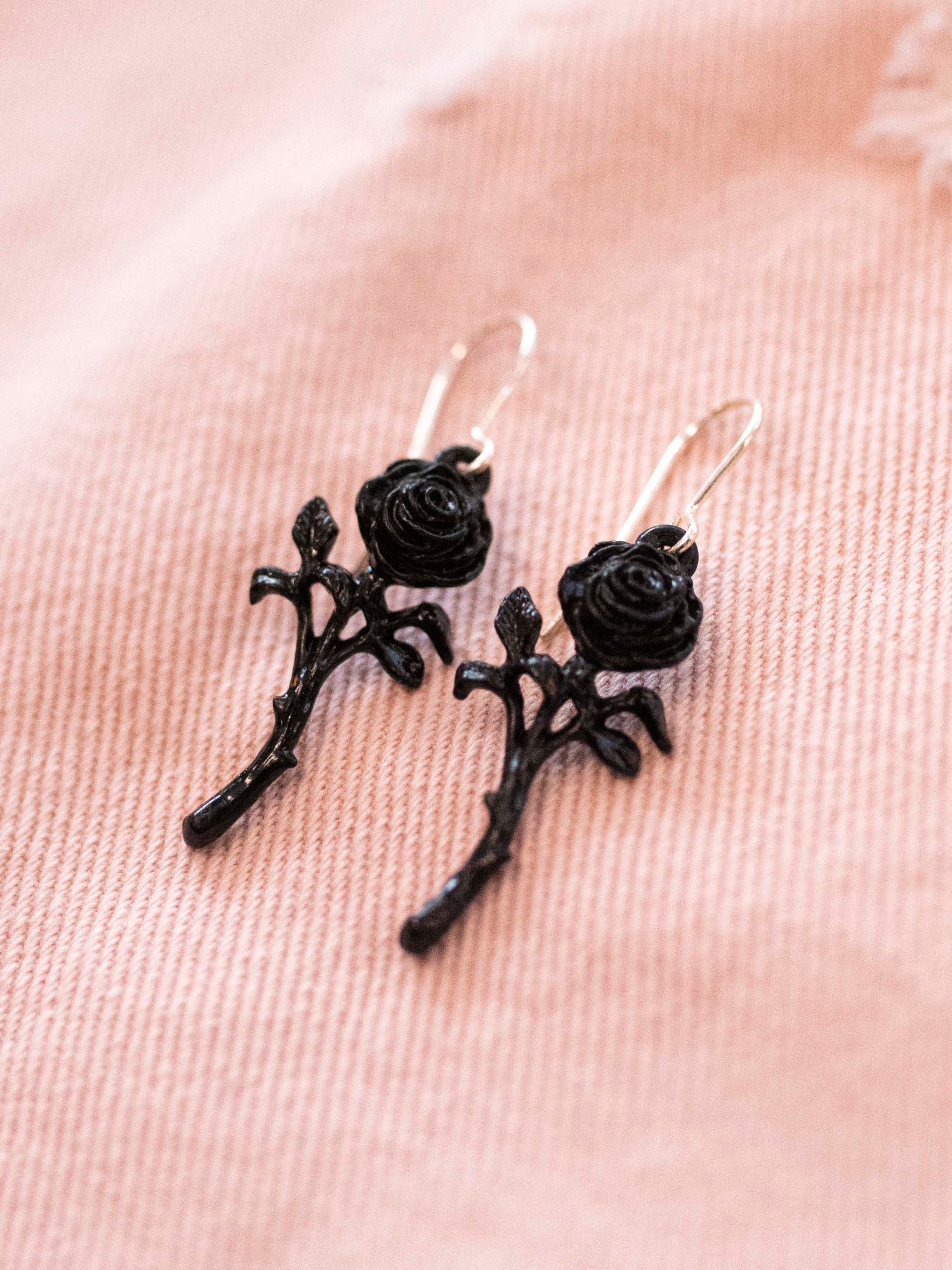 Romance of the Rose Black Earrings