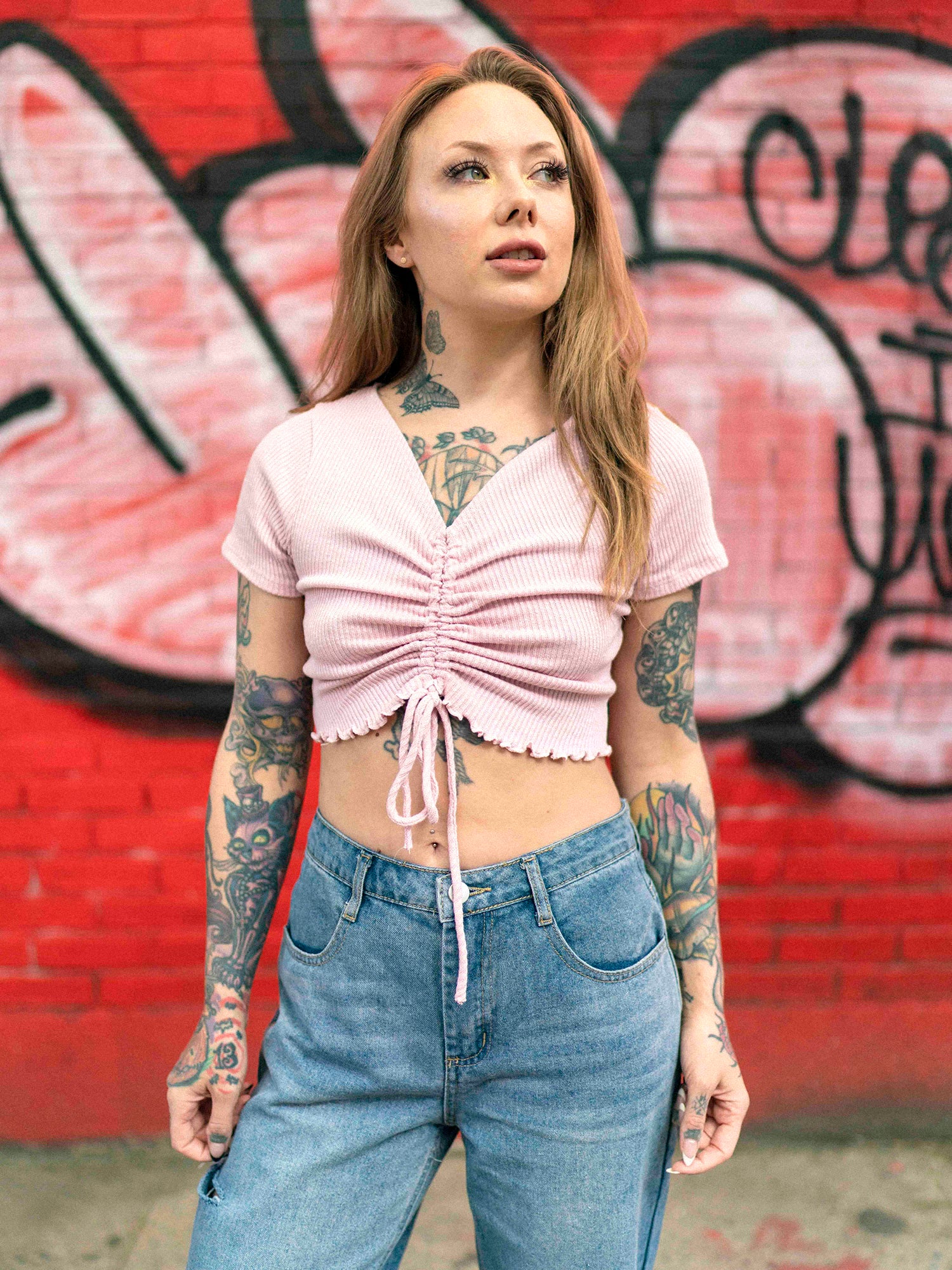 Cropped shop pink shirt