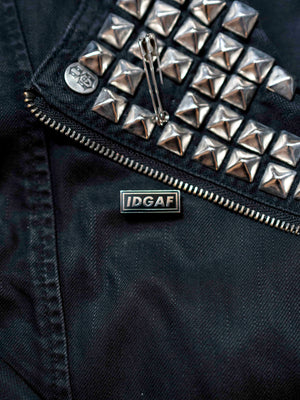 IDGAF Silver and Black Enamel Pin