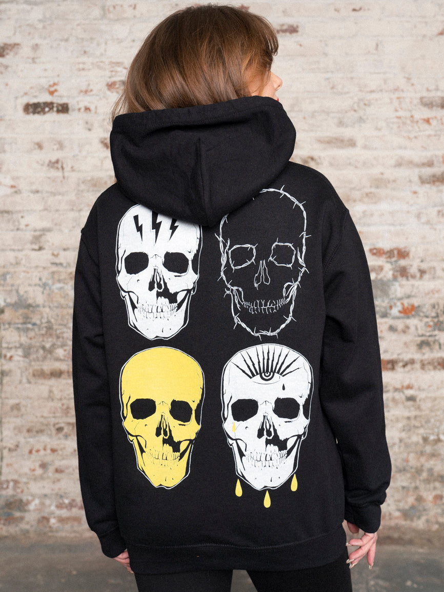 Black hoodie with 4 Grit N Glory skulls