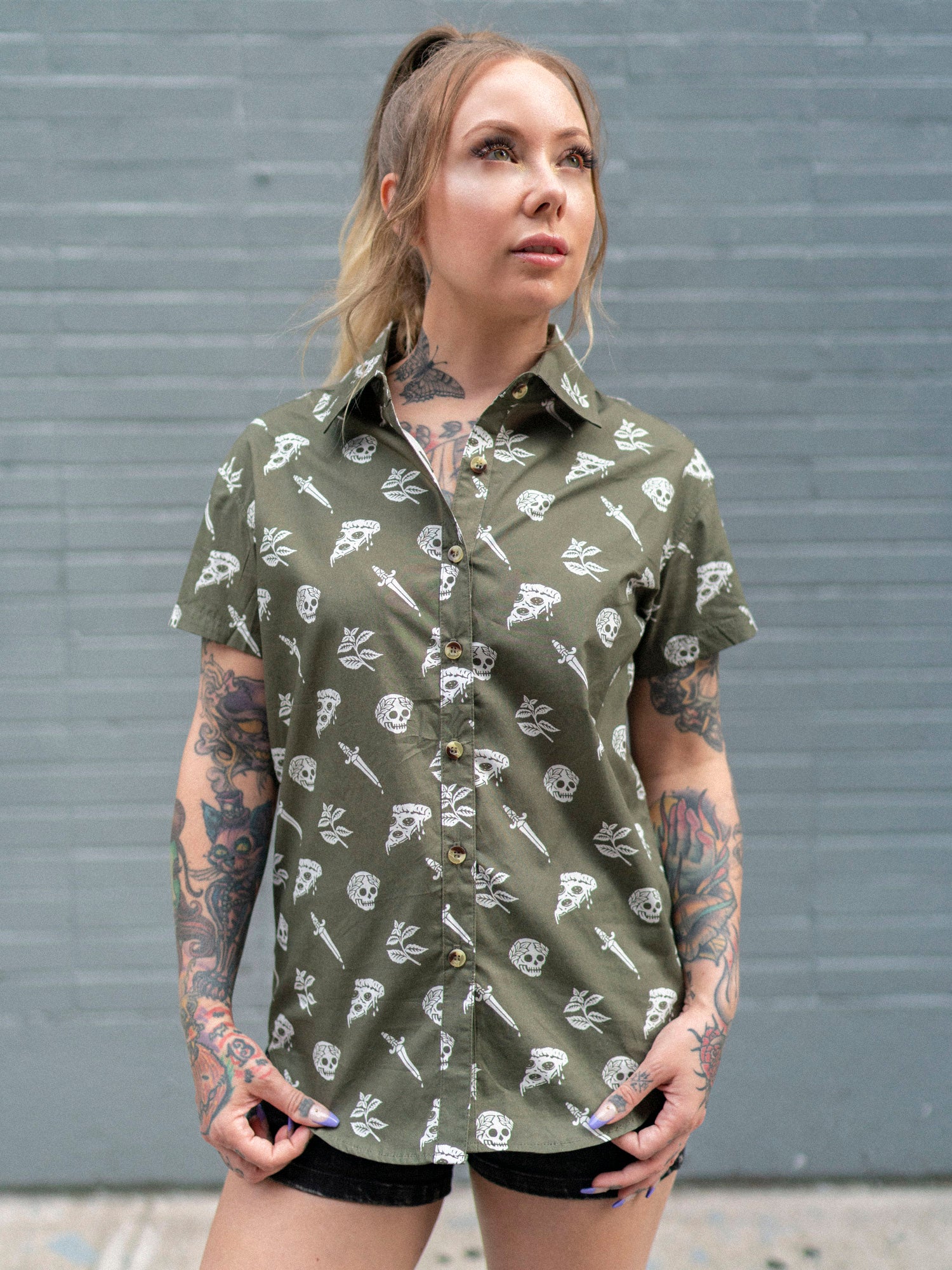 pizza button up shirt