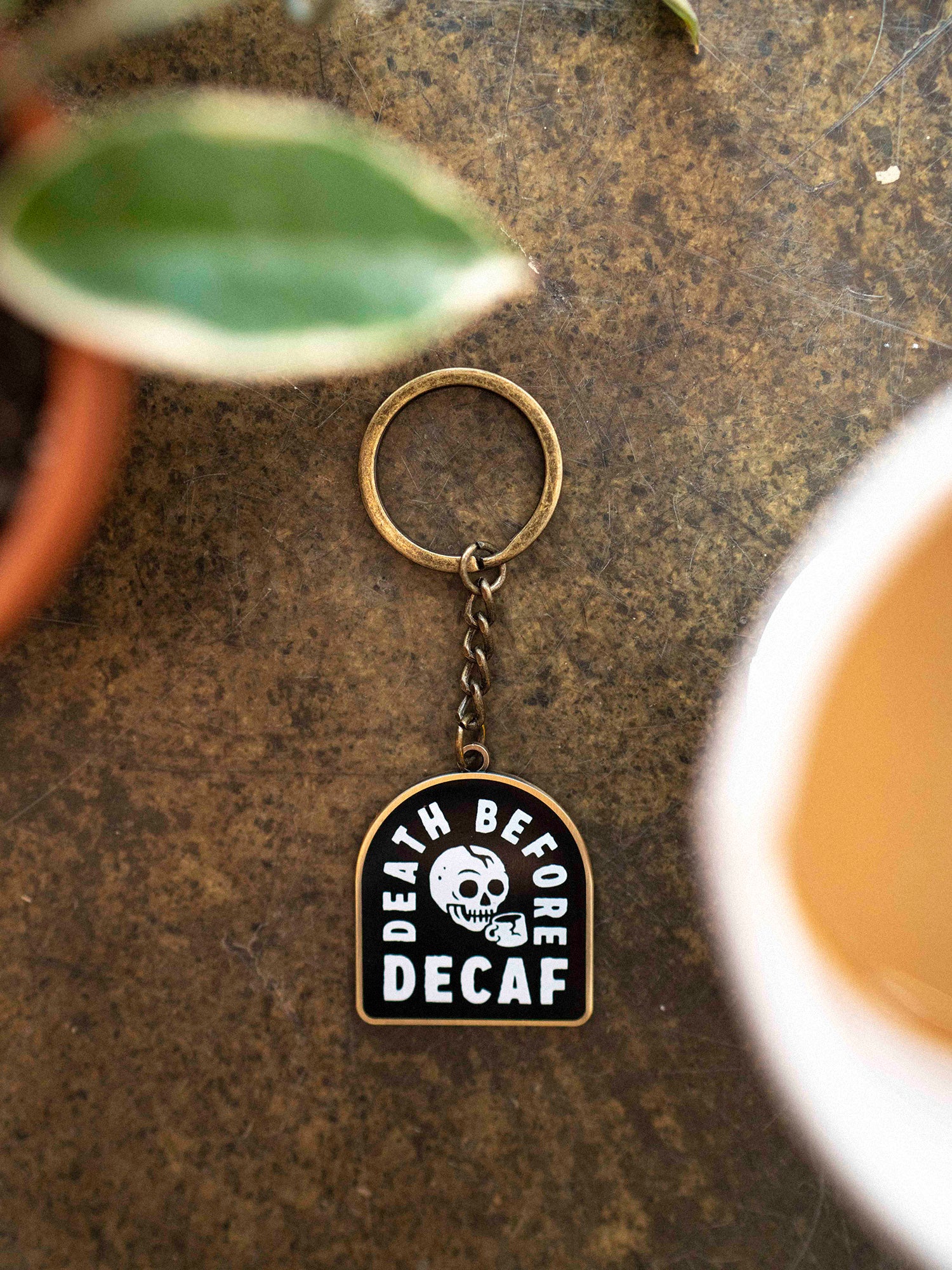 Death Before Decaf Keychain