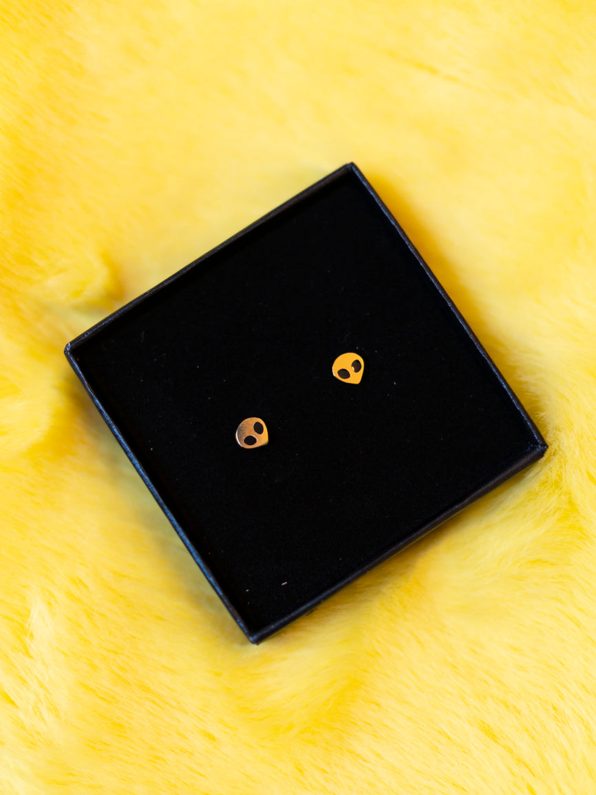 Gold Alien Micro Stud Earrings