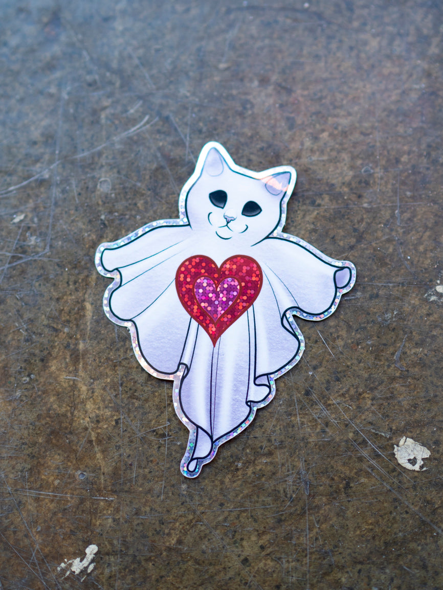 Heart Cat Ghost Sticker