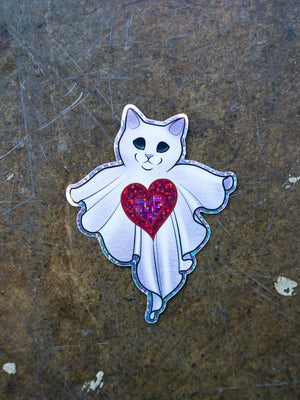 Heart Cat Ghost Sticker