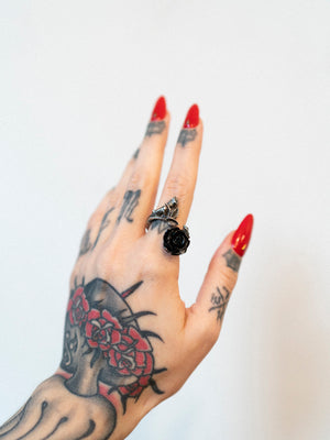 Wild Black Rose Pewter Ring