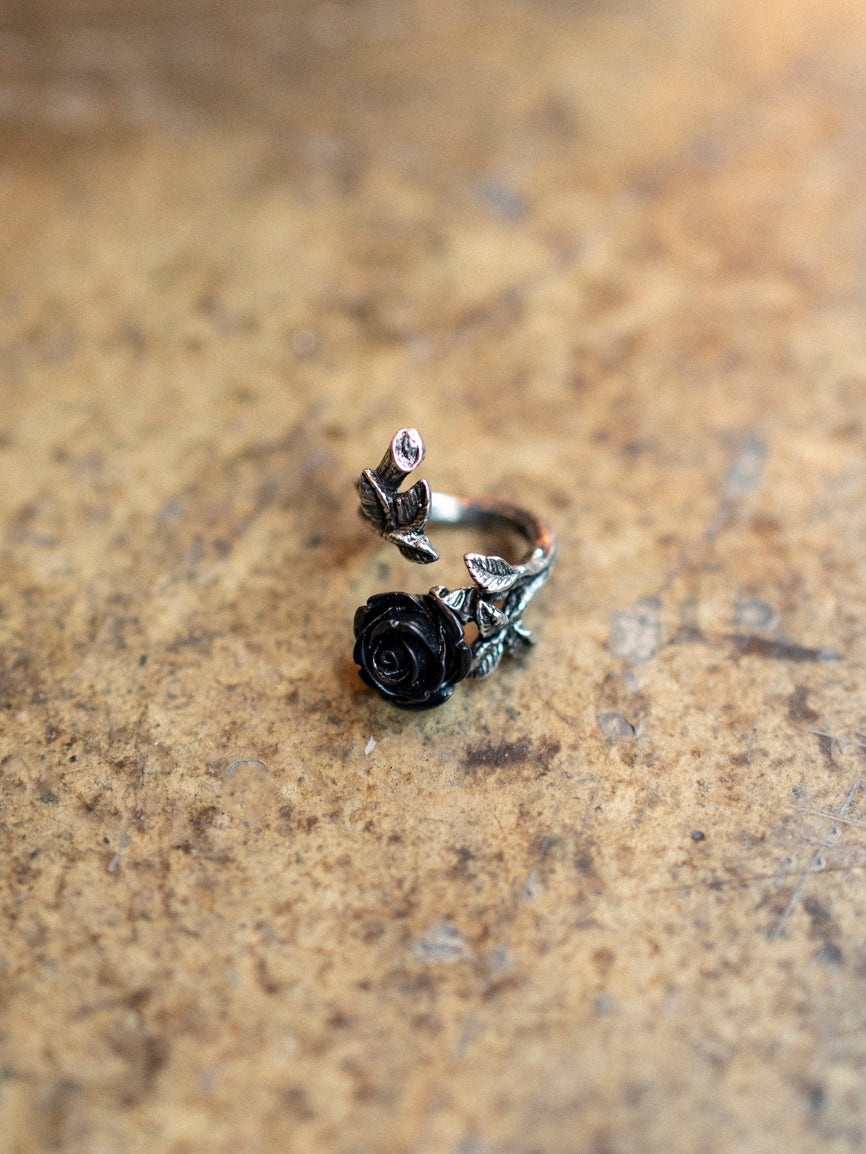 Wild Black Rose Pewter Ring