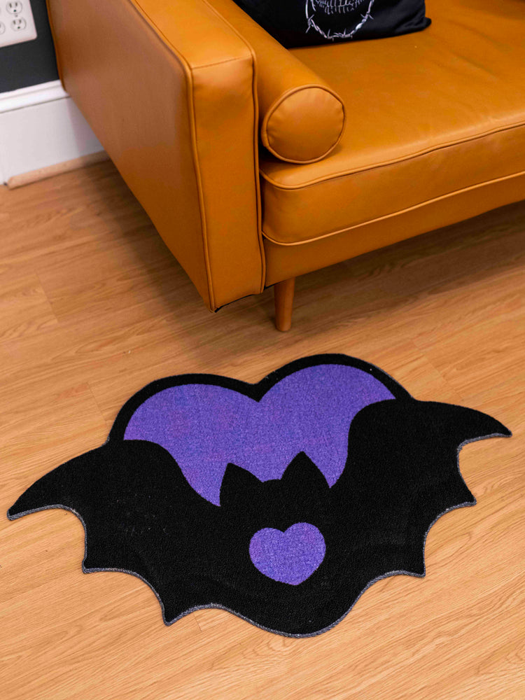 Purple Bat Heart Shaped Rug