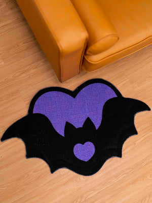 Purple Bat Heart Shaped Rug