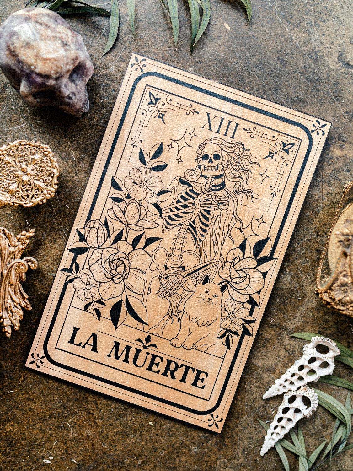 La Muerte Death Tarot Card Wood Print