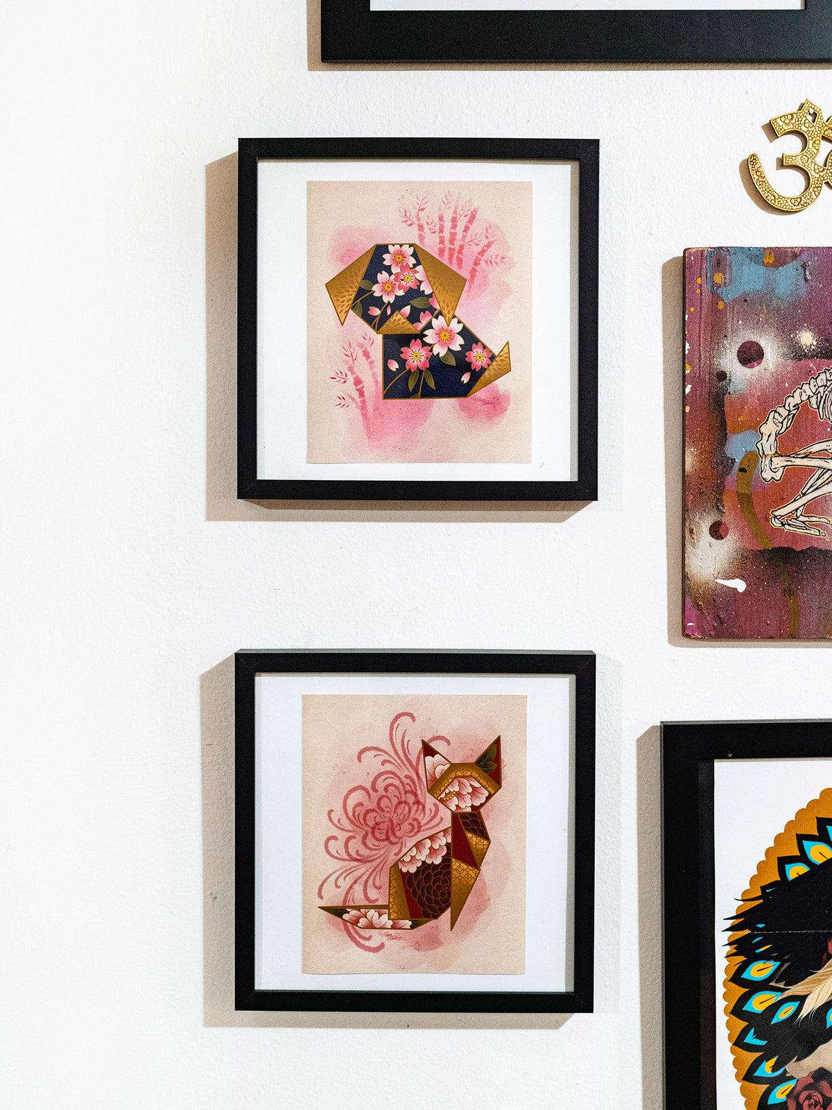 Origami dog and cat print set designed by tattoo artist Megan Massacre. 
