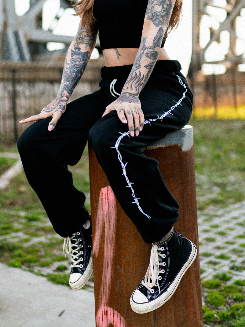 Keep Out Barbed Wire Sweatpants Grit N Glory