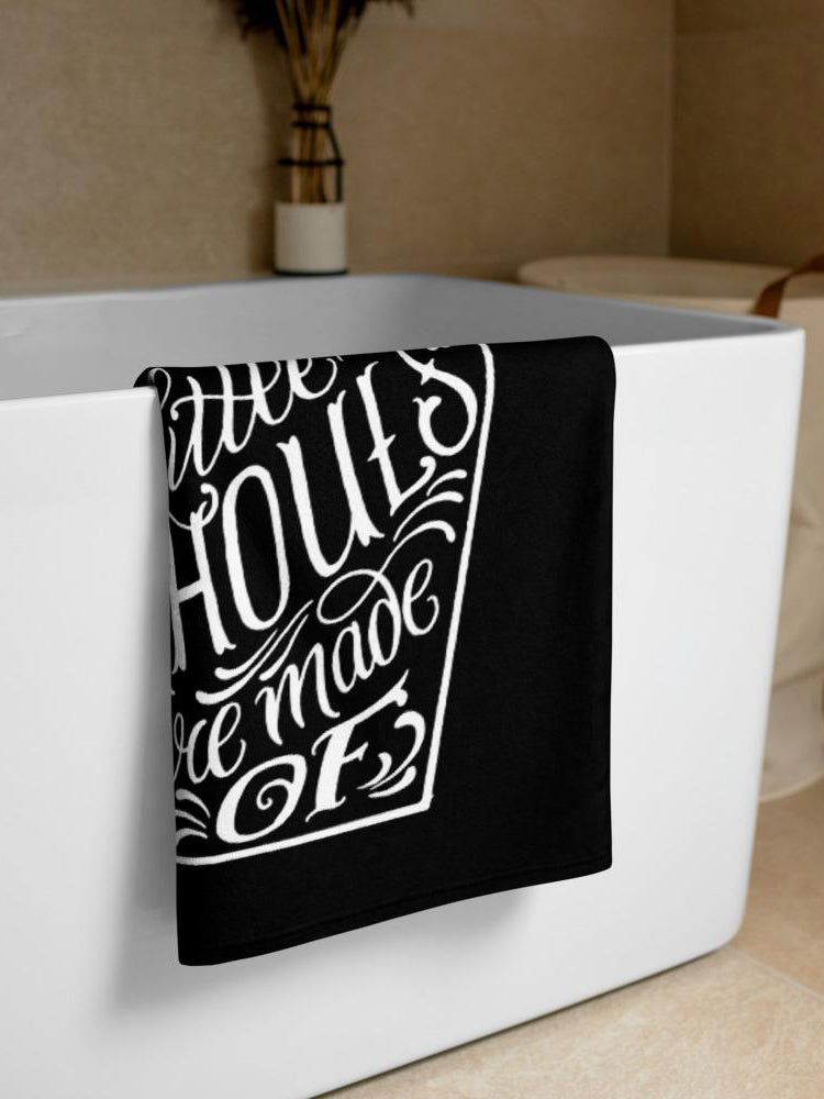 large black and white beach towel with a coffin design by Megan Massacre